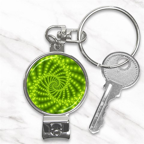 Glossy Lime Green Beaded Spiral Fractal Nail Clippers Key Chain from ArtsNow.com Front