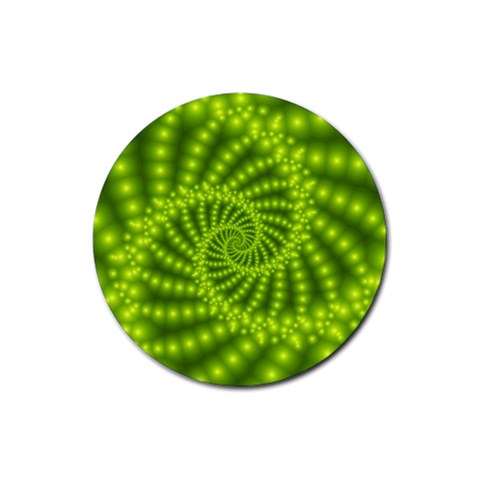 Glossy Lime Green Beaded Spiral Fractal Rubber Coaster (Round) from ArtsNow.com Front