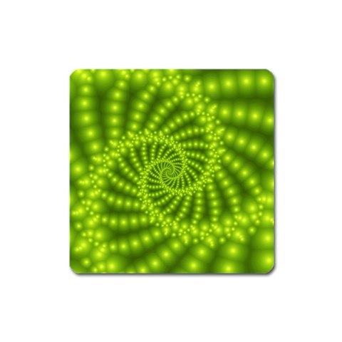 Glossy Lime Green Beaded Spiral Fractal Magnet (Square) from ArtsNow.com Front