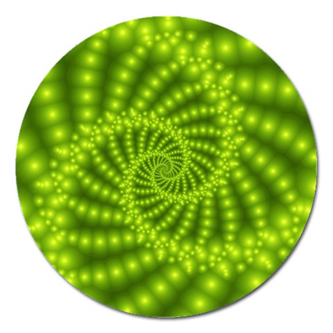 Glossy Lime Green Beaded Spiral Fractal Magnet 5  (Round) from ArtsNow.com Front