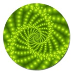 Glossy Lime Green Beaded Spiral Fractal Magnet 5  (Round)