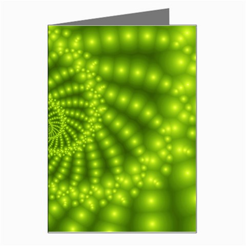 Glossy Lime Green Beaded Spiral Fractal Greeting Card from ArtsNow.com Left