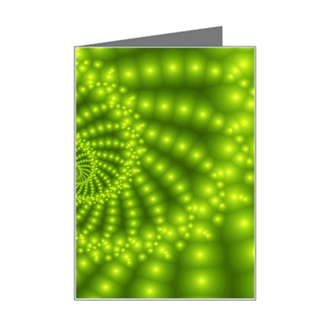 Glossy Lime Green Beaded Spiral Fractal Mini Greeting Card from ArtsNow.com Left