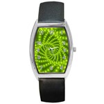 Glossy Lime Green Beaded Spiral Fractal Barrel Style Metal Watch