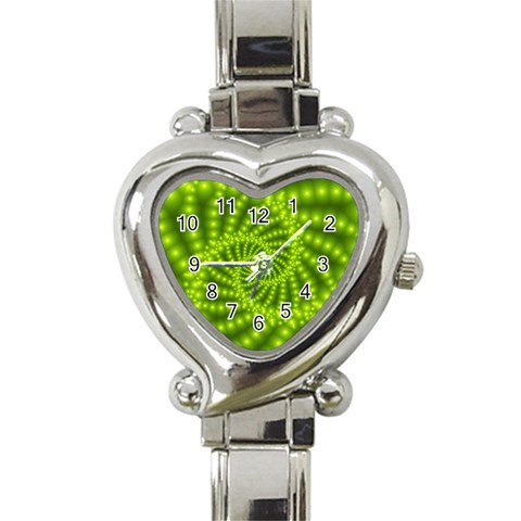 Glossy Lime Green Beaded Spiral Fractal Heart Italian Charm Watch from ArtsNow.com Front