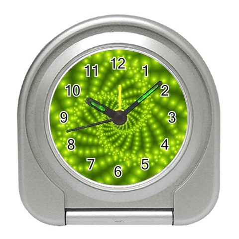 Glossy Lime Green Beaded Spiral Fractal Travel Alarm Clock from ArtsNow.com Front