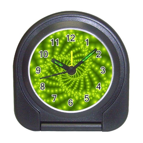 Glossy Lime Green Beaded Spiral Fractal Travel Alarm Clock from ArtsNow.com Front