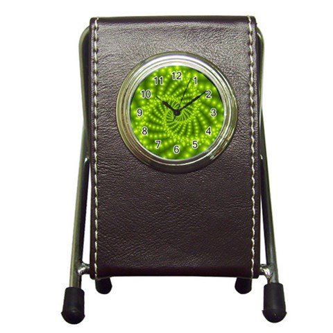 Glossy Lime Green Beaded Spiral Fractal Pen Holder Desk Clock from ArtsNow.com Front