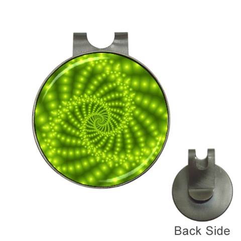 Glossy Lime Green Beaded Spiral Fractal Golf Ball Marker Hat Clip from ArtsNow.com Front