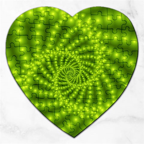 Glossy Lime Green Beaded Spiral Fractal Jigsaw Puzzle (Heart) from ArtsNow.com Front