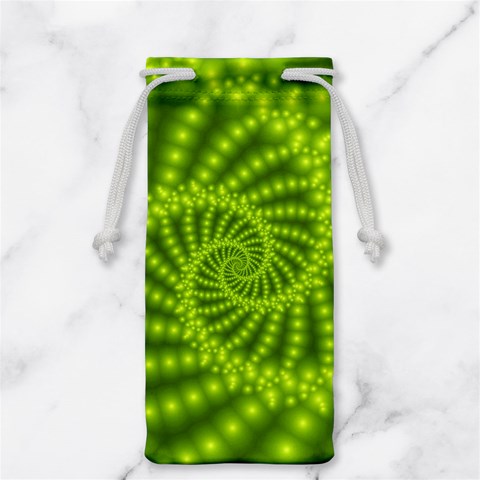 Glossy Lime Green Beaded Spiral Fractal Jewelry Bag from ArtsNow.com Front