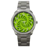 Glossy Lime Green Beaded Spiral Fractal Sport Metal Watch