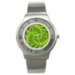 Glossy Lime Green Beaded Spiral Fractal Stainless Steel Watch