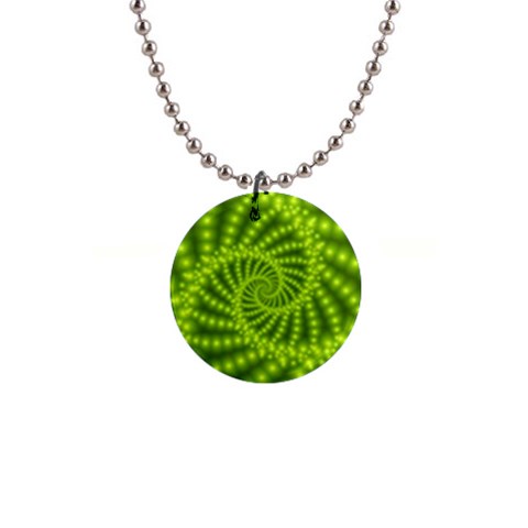 Glossy Lime Green Beaded Spiral Fractal 1  Button Necklace from ArtsNow.com Front