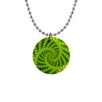 Glossy Lime Green Beaded Spiral Fractal 1  Button Necklace