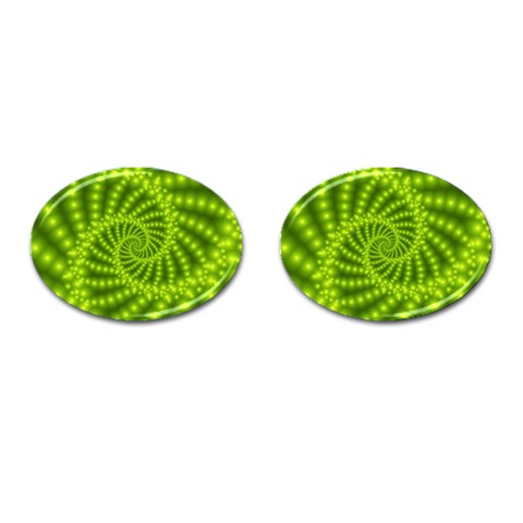 Glossy Lime Green Beaded Spiral Fractal Cufflinks (Oval) from ArtsNow.com Front(Pair)