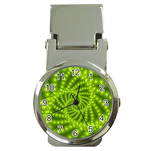 Glossy Lime Green Beaded Spiral Fractal Money Clip Watch from ArtsNow.com Front