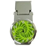 Glossy Lime Green Beaded Spiral Fractal Money Clip Watch