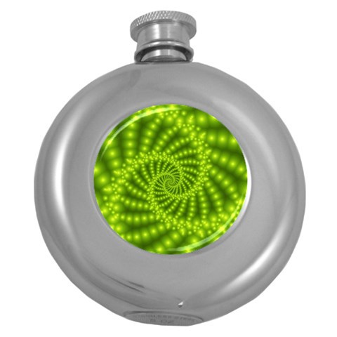 Glossy Lime Green Beaded Spiral Fractal Hip Flask (5 oz) from ArtsNow.com Front