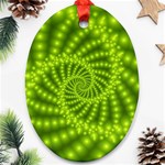 Glossy Lime Green Beaded Spiral Fractal Oval Ornament (Two Sides)