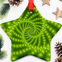 Glossy Lime Green Beaded Spiral Fractal Star Ornament (Two Sides) from ArtsNow.com Front