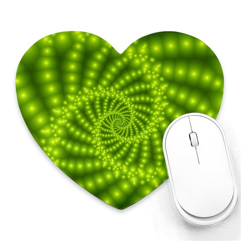 Glossy Lime Green Beaded Spiral Fractal Heart Mousepad from ArtsNow.com Front