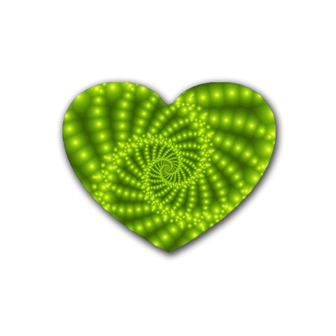 Glossy Lime Green Beaded Spiral Fractal Heart Coaster (4 pack) from ArtsNow.com Front