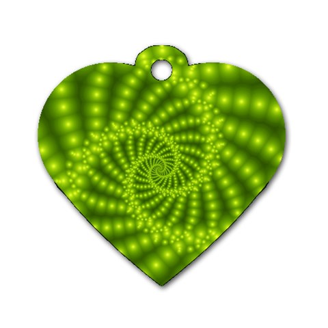 Glossy Lime Green Beaded Spiral Fractal Dog Tag Heart (One Side) from ArtsNow.com Front