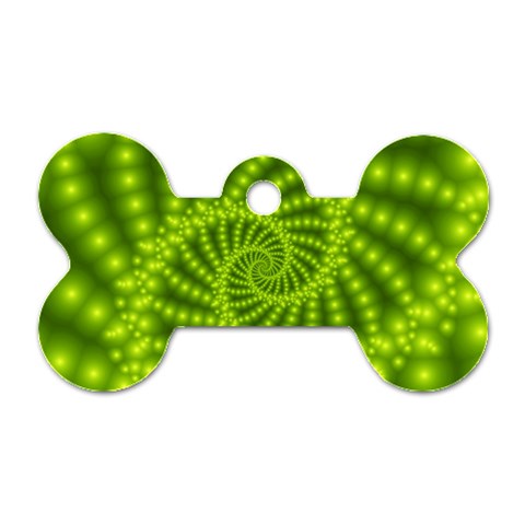 Glossy Lime Green Beaded Spiral Fractal Dog Tag Bone (One Side) from ArtsNow.com Front