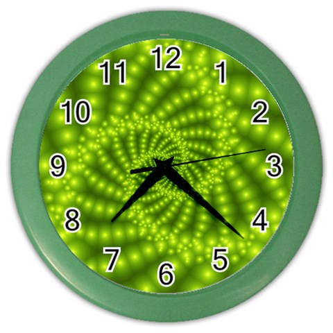 Glossy Lime Green Beaded Spiral Fractal Color Wall Clock from ArtsNow.com Front