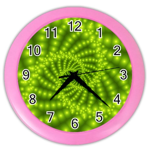 Glossy Lime Green Beaded Spiral Fractal Color Wall Clock from ArtsNow.com Front