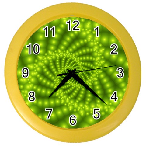 Glossy Lime Green Beaded Spiral Fractal Color Wall Clock from ArtsNow.com Front