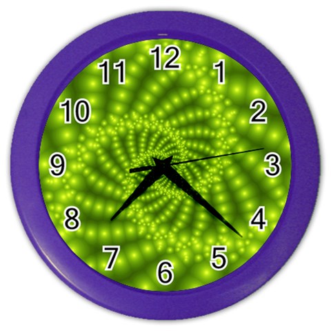 Glossy Lime Green Beaded Spiral Fractal Color Wall Clock from ArtsNow.com Front