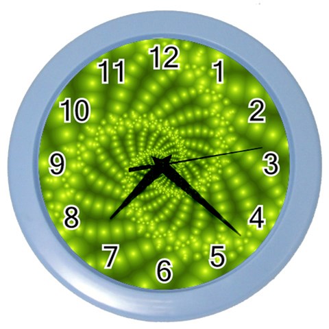 Glossy Lime Green Beaded Spiral Fractal Color Wall Clock from ArtsNow.com Front