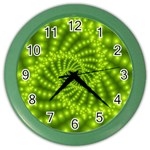 Glossy Lime Green Beaded Spiral Fractal Color Wall Clock