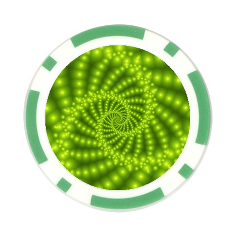 Glossy Lime Green Beaded Spiral Fractal Poker Chip Card Guard from ArtsNow.com Front