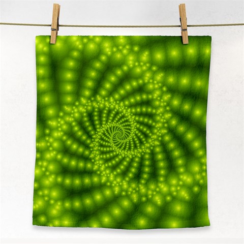 Glossy Lime Green Beaded Spiral Fractal Face Towel from ArtsNow.com Front