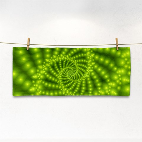 Glossy Lime Green Beaded Spiral Fractal Hand Towel from ArtsNow.com Front