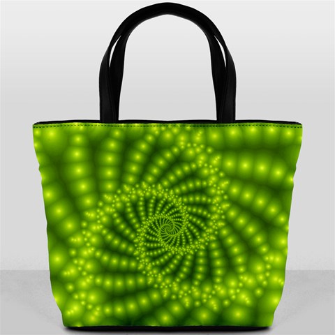 Glossy Lime Green Beaded Spiral Fractal Bucket Bag from ArtsNow.com Front