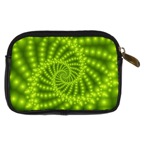 Glossy Lime Green Beaded Spiral Fractal Digital Camera Leather Case from ArtsNow.com Back