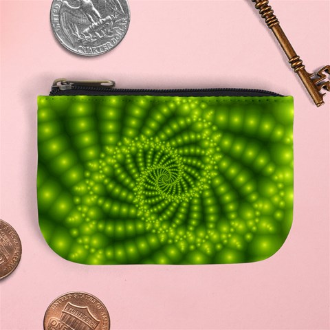 Glossy Lime Green Beaded Spiral Fractal Mini Coin Purse from ArtsNow.com Front