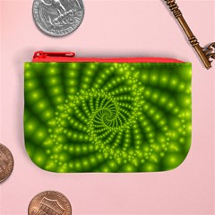 Glossy Lime Green Beaded Spiral Fractal Mini Coin Purse from ArtsNow.com Front