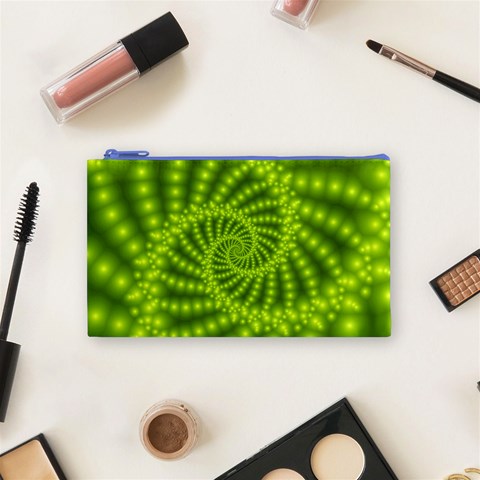 Glossy Lime Green Beaded Spiral Fractal Cosmetic Bag (Small) from ArtsNow.com Front