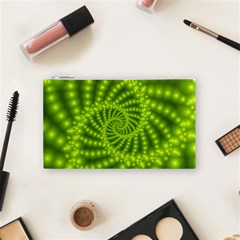 Glossy Lime Green Beaded Spiral Fractal Cosmetic Bag (Small) from ArtsNow.com Front