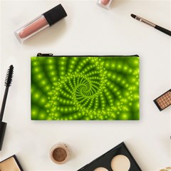 Glossy Lime Green Beaded Spiral Fractal Cosmetic Bag (Small) from ArtsNow.com Front