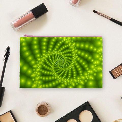 Glossy Lime Green Beaded Spiral Fractal Cosmetic Bag (Medium) from ArtsNow.com Front