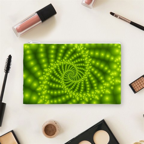 Glossy Lime Green Beaded Spiral Fractal Cosmetic Bag (Medium) from ArtsNow.com Front