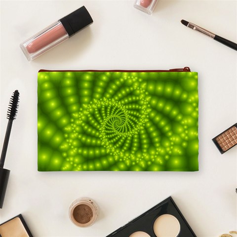 Glossy Lime Green Beaded Spiral Fractal Cosmetic Bag (Medium) from ArtsNow.com Back