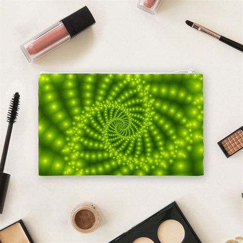 Glossy Lime Green Beaded Spiral Fractal Cosmetic Bag (Medium) from ArtsNow.com Back