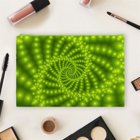 Glossy Lime Green Beaded Spiral Fractal Cosmetic Bag (Large) from ArtsNow.com Front